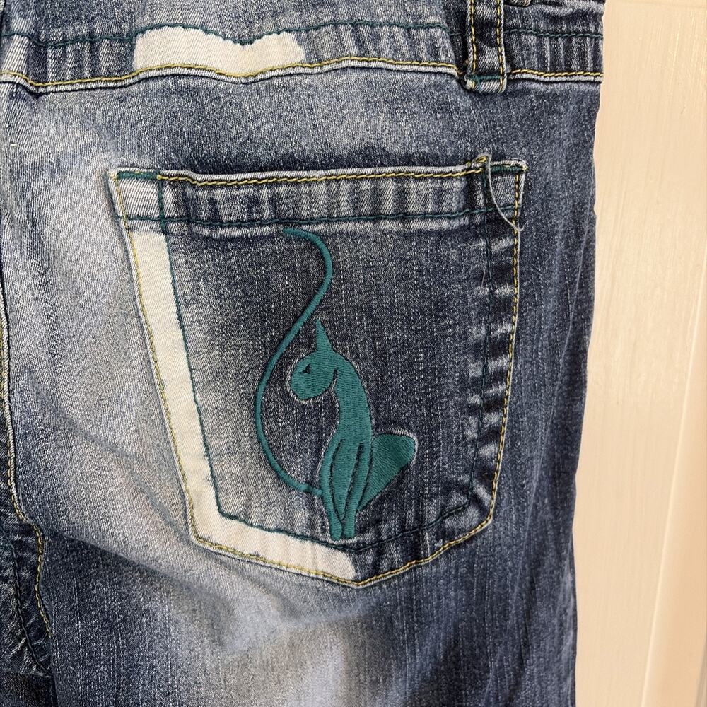 Vtg Baby Phat Jeans Women 14 Straight Leg Stretch Med Wash Distressed Embroidery - Picture 6 of 16